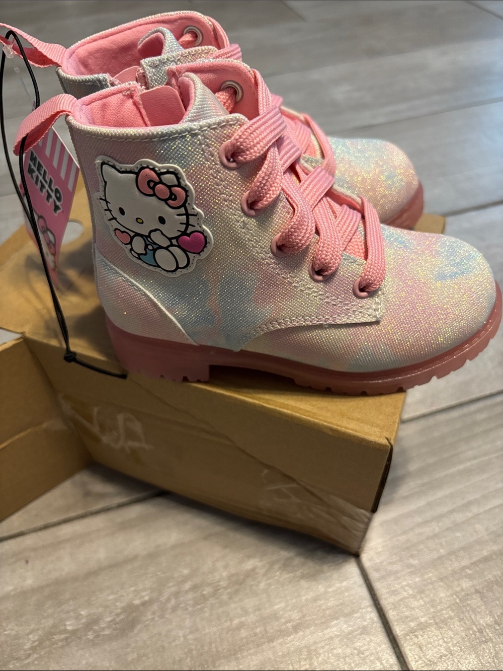 Hello Kitty Pink Iridescent Lace-Up Kids Boots